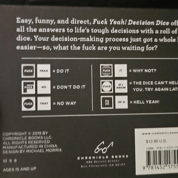 White and Black Decision Dice NWTIB - Picture 3 of 3